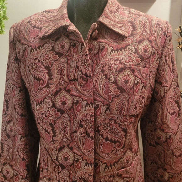 Covington Petites Pink and Brown Jacquard Paisley Blazer 10 - Picture 2 of 7